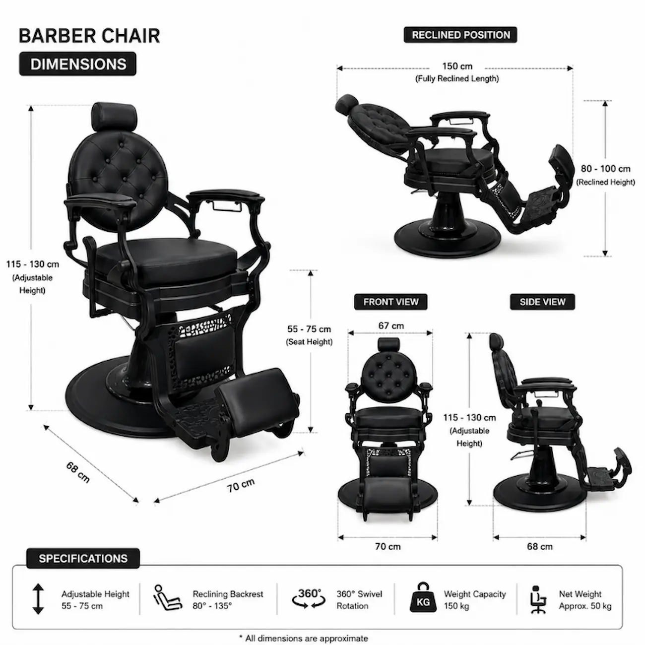 #8829B Retro Barber Chair - Image 4