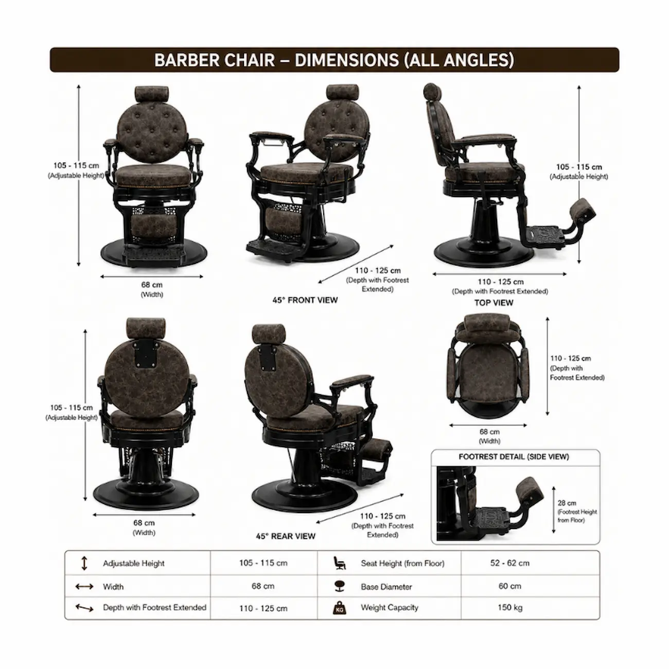 #8829BR Retro Barber Chair - Image 4