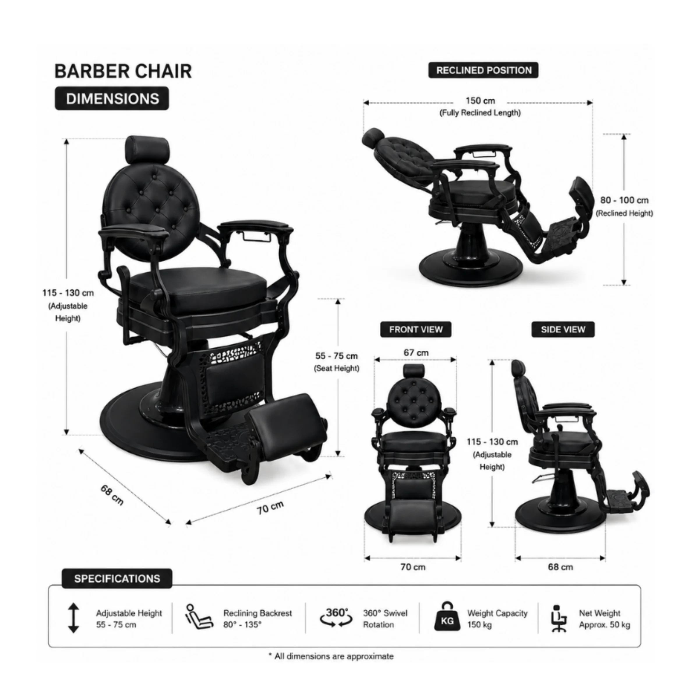 #8829B Retro Barber Chair - Image 7