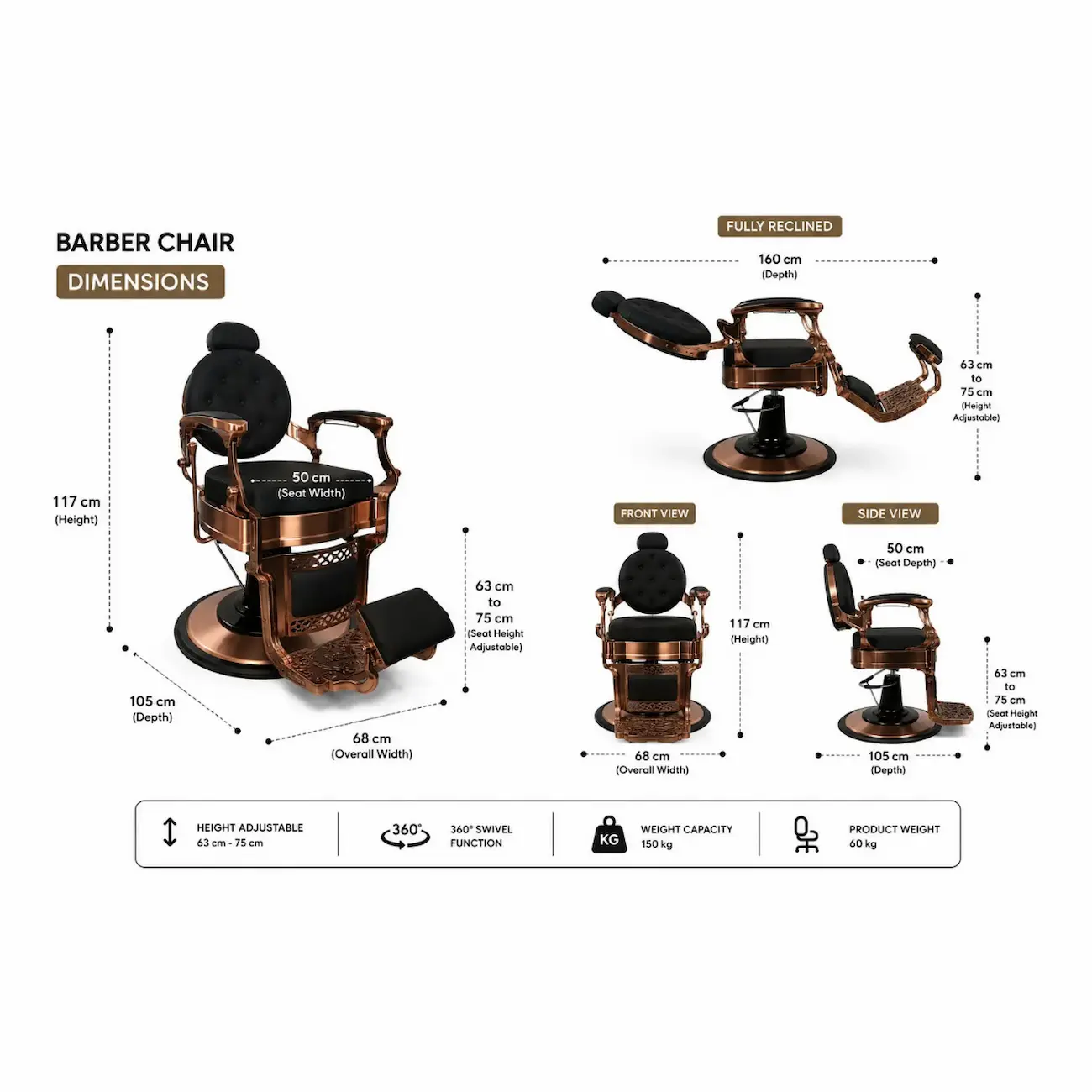 #8827CC Retro Barber Chair - Image 3